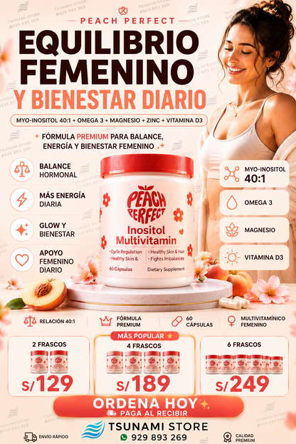Peach Perfect Multivitamínico de Inositol | Omega 3, Zinc y Vitamina D3