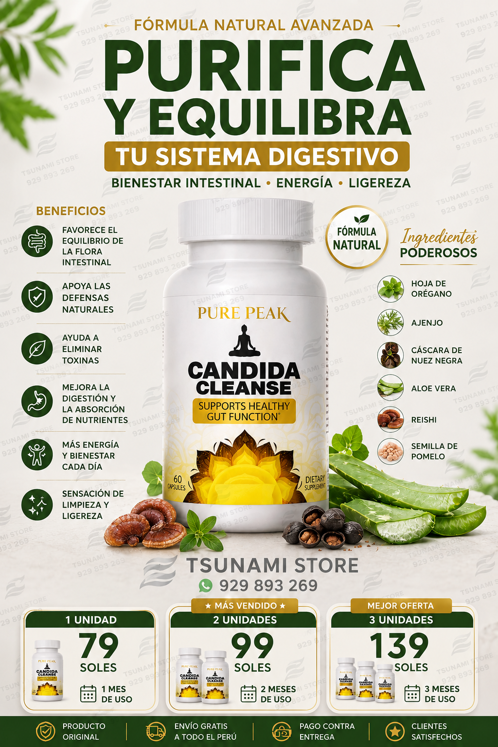 Candida Cleanse | Limpieza Intestinal y Equilibrio de Flora + Probióticos 60 Cápsulas