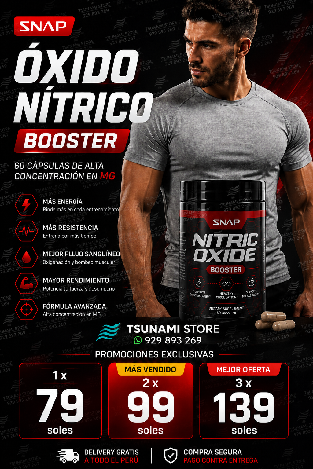 Óxido Nítrico Booster 1500 mg – 60 cápsulas de Alta Potencia | Rinde Más en Cada Entreno