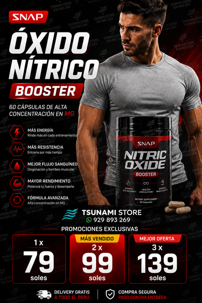 Óxido Nítrico Booster 1500 mg – 60 cápsulas de Alta Potencia | Rinde Más en Cada Entreno
