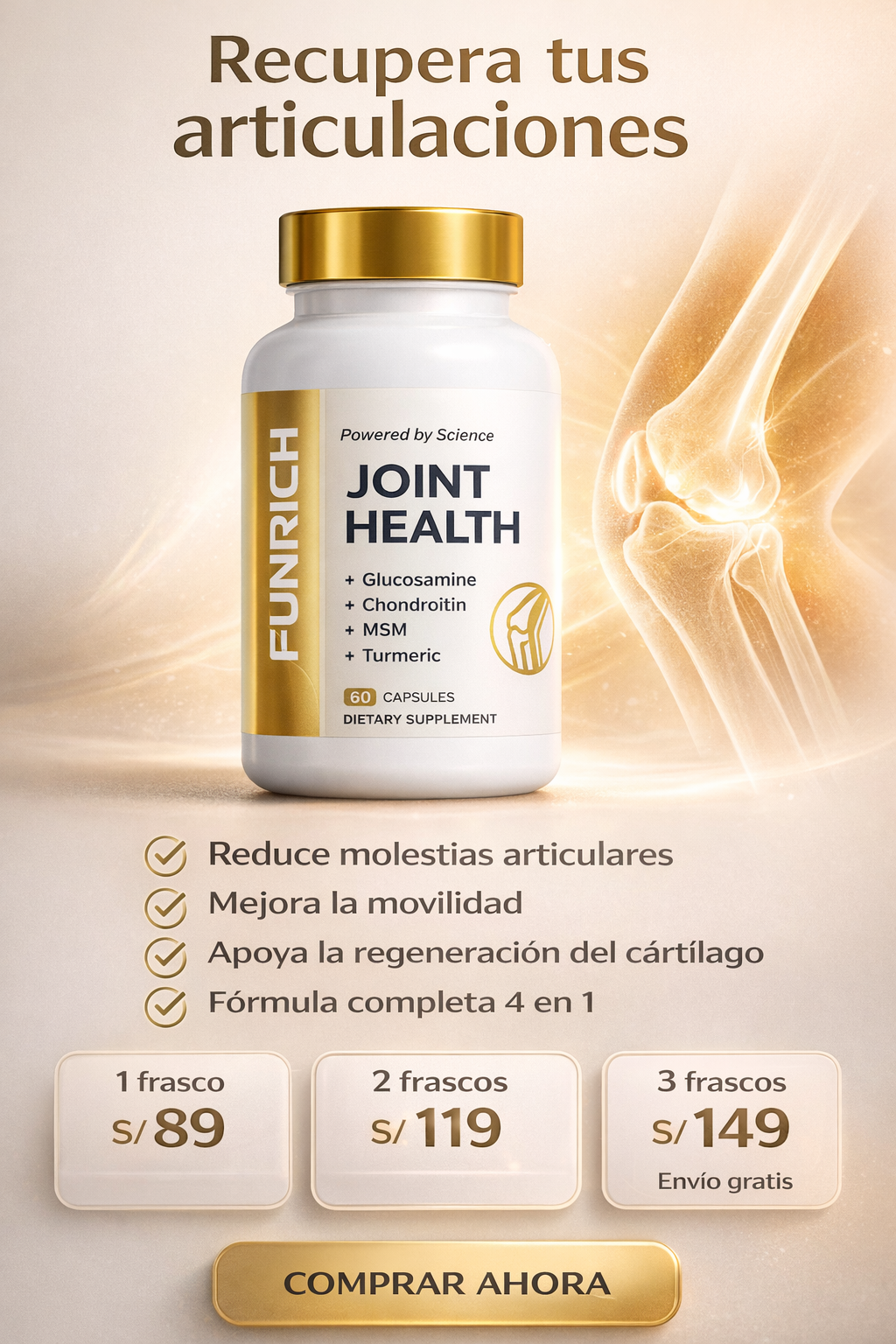 Joint Health con Glucosamina, Condroitina, MSM y Cúrcuma – 60 Cápsulas | Soporte y Recuperación Articular