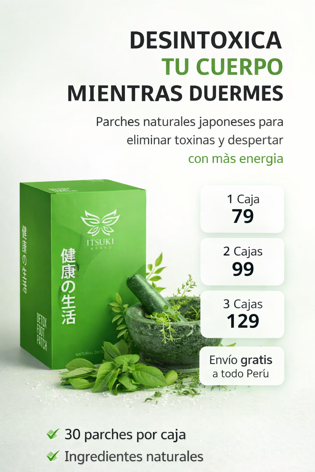 Parche Desintoxicante para Pies ITSUKI KENKO Original – Detox Natural Japonés, 30 Parches
