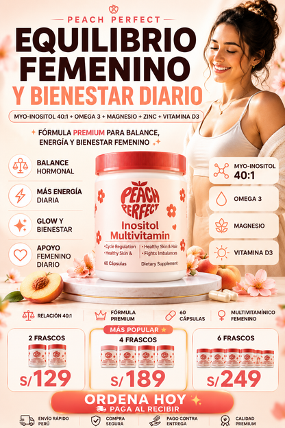 Peach Perfect Multivitamínico de Inositol | Omega 3, Zinc y Vitamina D3