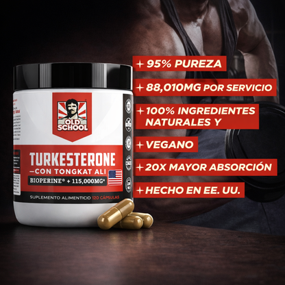 Turkesterona con Tongkat Ali Old School 120 cápsulas – Fuerza, Recuperación y Rendimiento