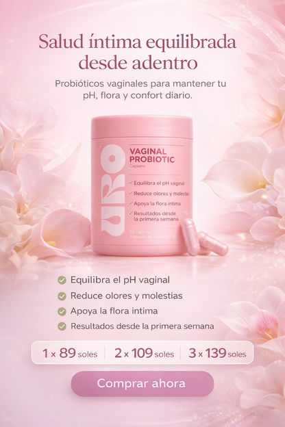 URO Vaginal Probiotic 60 Cápsulas – Probiótico Vaginal para Equilibrar pH, Flora Íntima y Bienestar Femenino