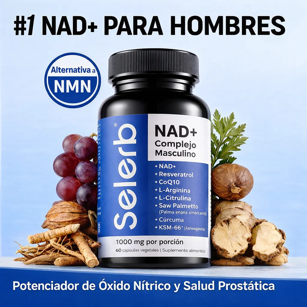 NAD+ Complejo Masculino con Resveratrol, CoQ10 y Ashwagandha – 60 Cápsulas | Soporte Celular y Hormonal