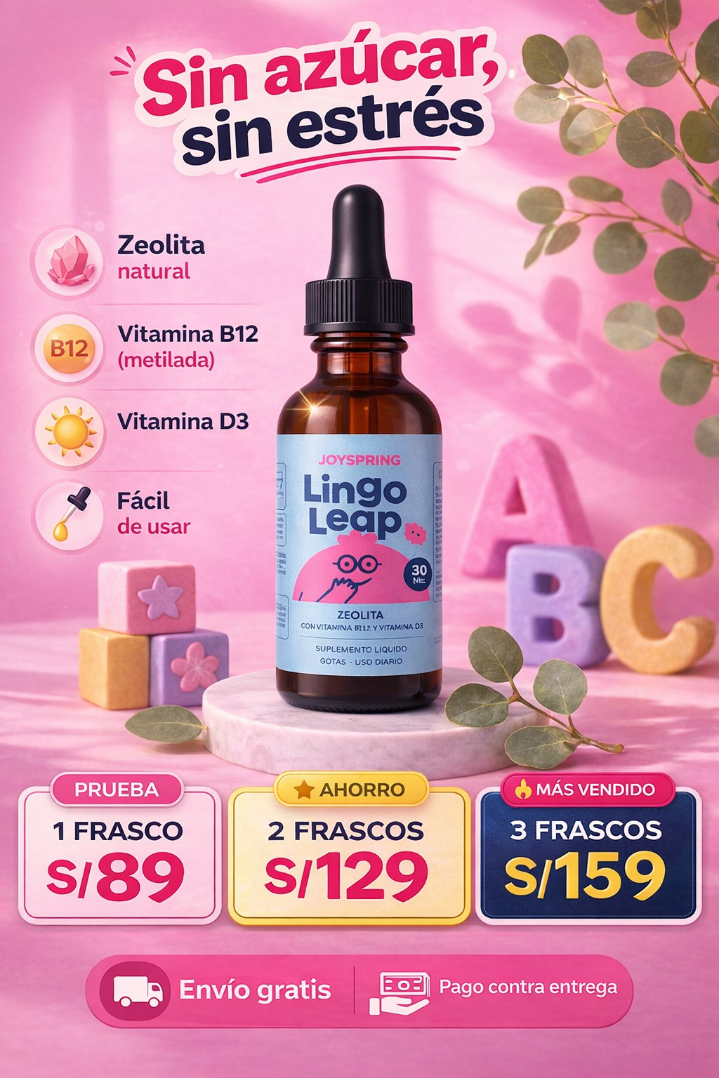 Lingo Leap Gotas con Zeolita + Vitamina B12 Activa y D3 | Gotas sin Azúcar