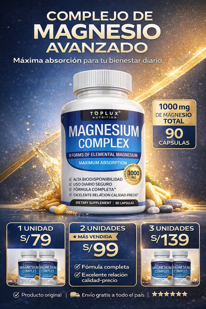 Magnesio Complex 1000 mg 90 cápsulas – 8 Tipos de Magnesio en un solo Producto