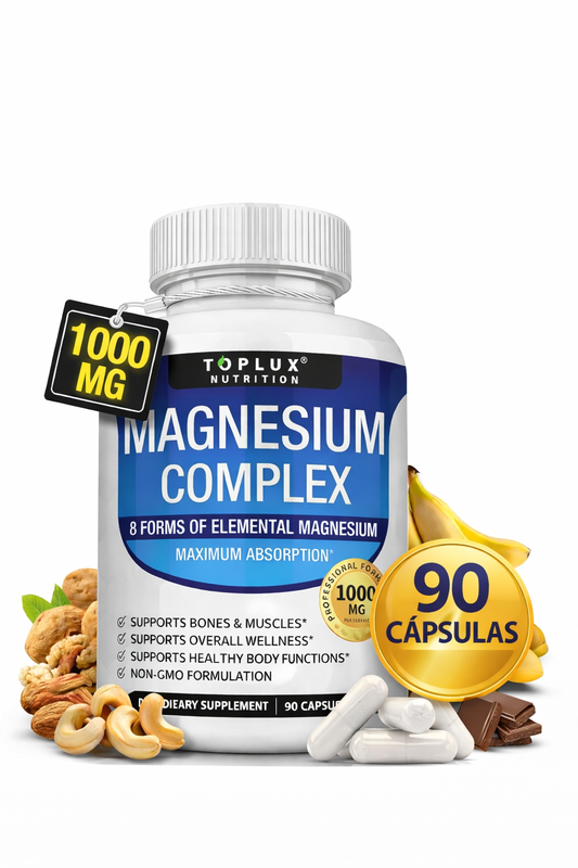 Magnesio Complex 1000 mg 90 cápsulas – 8 Tipos de Magnesio en un solo Producto