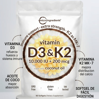 Vitamina D3 + K2 MK7 10,000 IU Alta Potencia | Microingredients