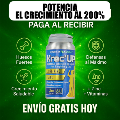 Krec’Up American Natural | L-Arginina + Zinc para Crecimiento y Energía (9 a 22 años)