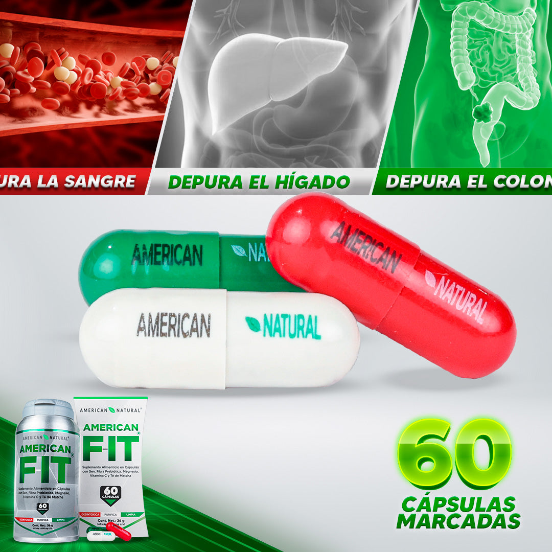 American FIT de American Natural 60 Cápsulas | Triple Acción Detox y Limpieza Digestiva