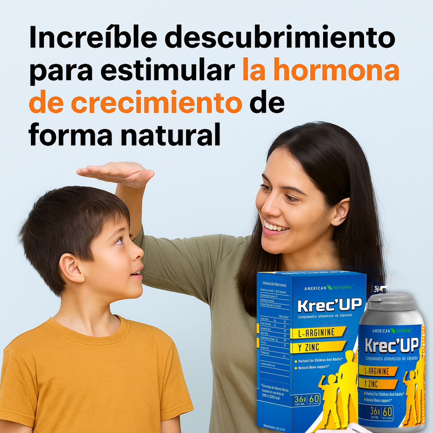 Krec’Up American Natural | L-Arginina + Zinc para Crecimiento y Energía (9 a 22 años)