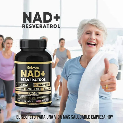 NAD+ + Resveratrol Liposomal 1500 mg – Fórmula Antioxidante de Alta Absorción | 100 Cápsulas