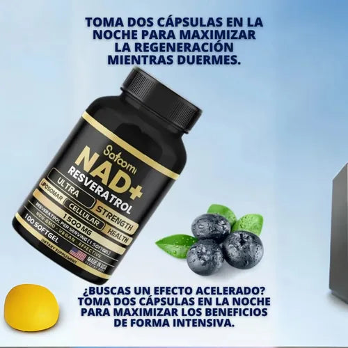 NAD+ + Resveratrol Liposomal 1500 mg – Fórmula Antioxidante de Alta Absorción | 100 Cápsulas