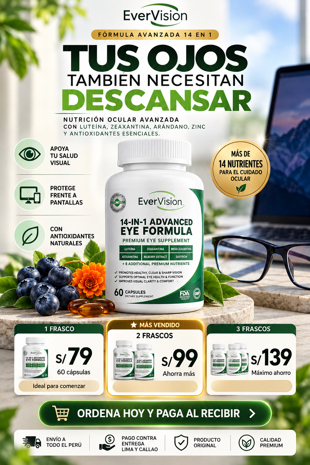 EverVision 14 en 1 | Luteína, Zeaxantina y Arándano para la Visión