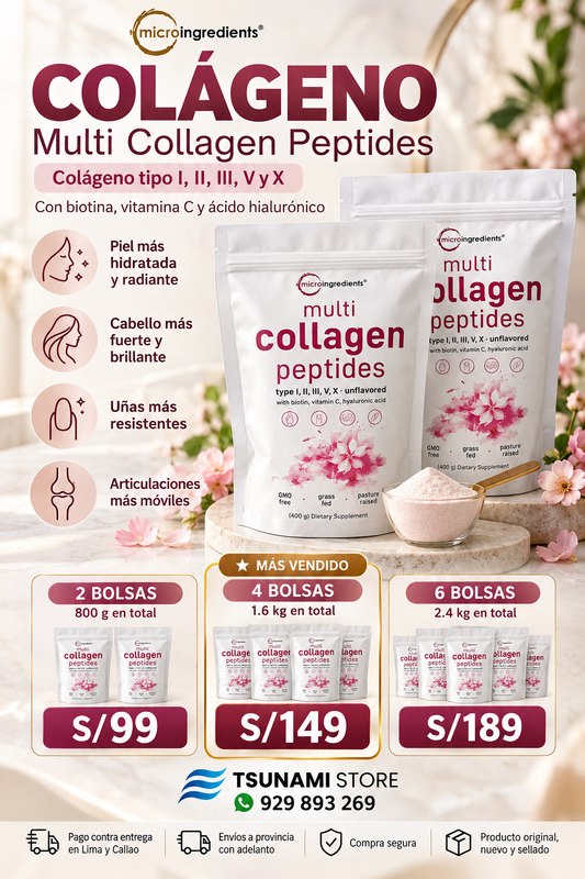 Colágeno Multi Peptides Microingredients 400 g | Biotina, Vitamina C y Ácido Hialurónico