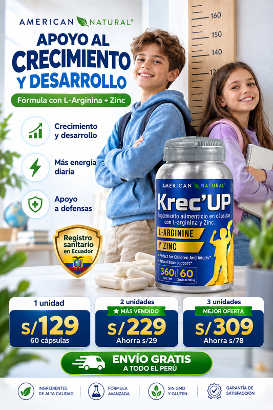Krec’Up American Natural | L-Arginina + Zinc para Crecimiento y Energía (9 a 22 años)