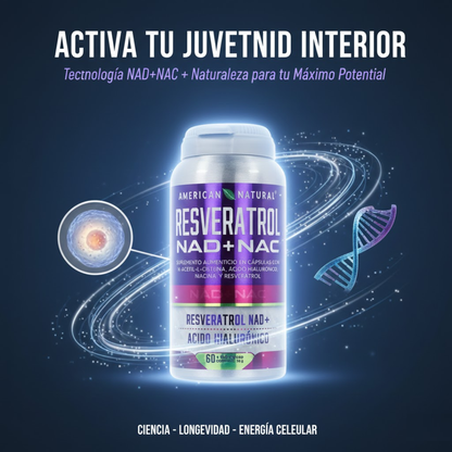 Resveratrol NAD+ NAC con Ácido Hialurónico | Fórmula Avanzada para Envejecimiento Saludable y Vitalidad