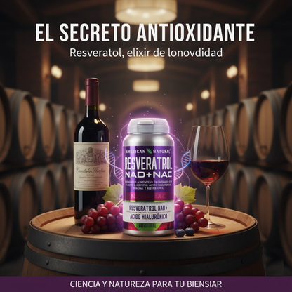 Resveratrol NAD+ NAC con Ácido Hialurónico | Fórmula Avanzada para Envejecimiento Saludable y Vitalidad