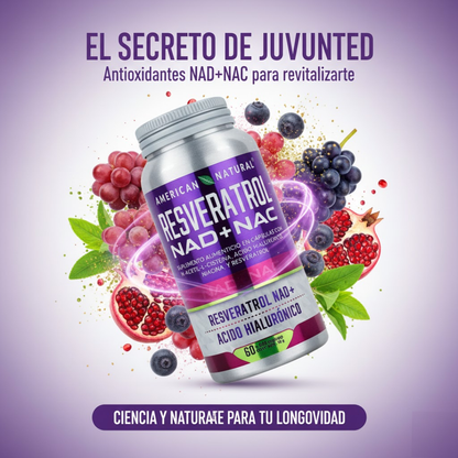 Resveratrol NAD+ NAC con Ácido Hialurónico | Fórmula Avanzada para Envejecimiento Saludable y Vitalidad