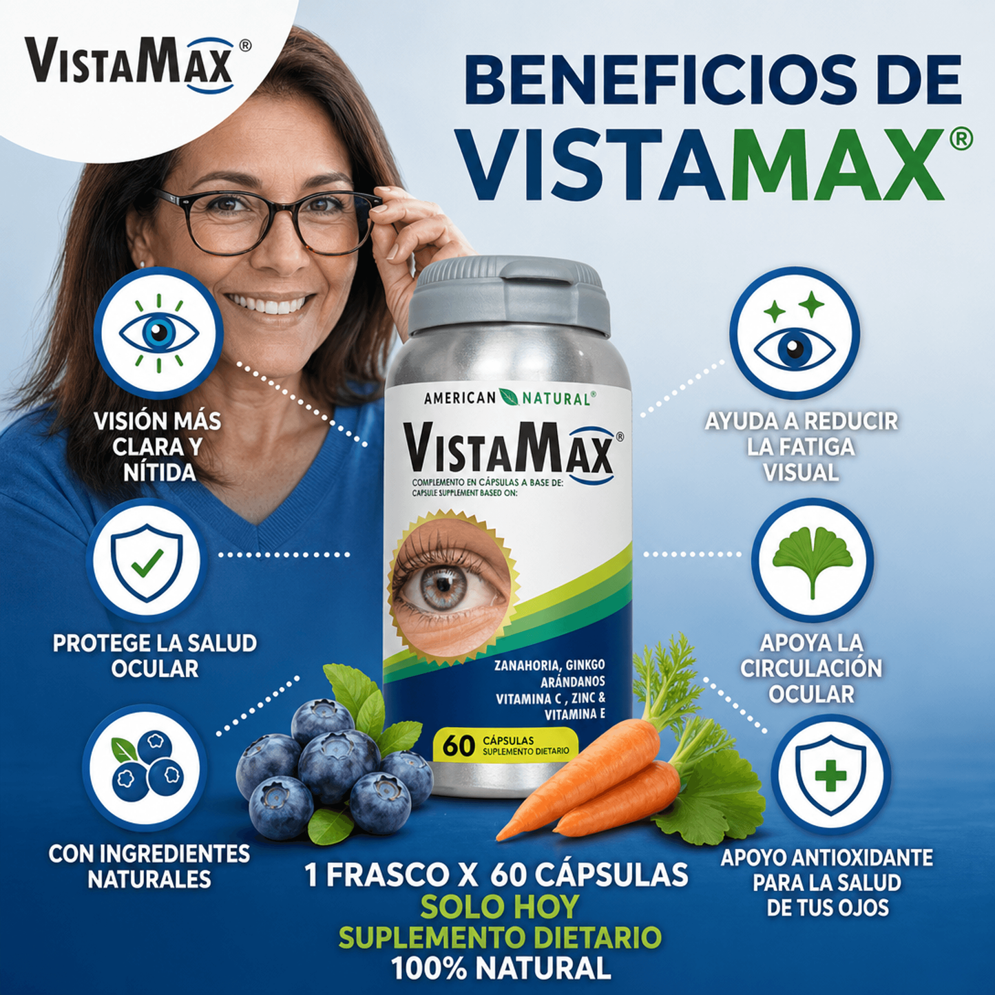 VistaMax by American Natural 60 Cápsulas | Ayuda a Reducir la Fatiga Visual y Protege la Salud de Tus Ojos