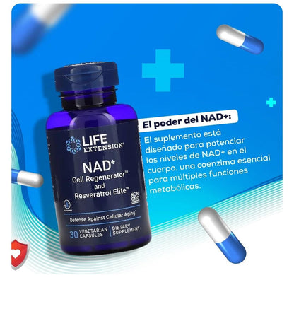 NAD+ + Resveratrol Life Extension 30 Cápsulas | Energía Celular, Antienvejecimiento y Vitalidad