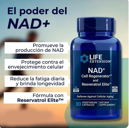 NAD+ + Resveratrol Life Extension 30 Cápsulas | Energía Celular, Antienvejecimiento y Vitalidad
