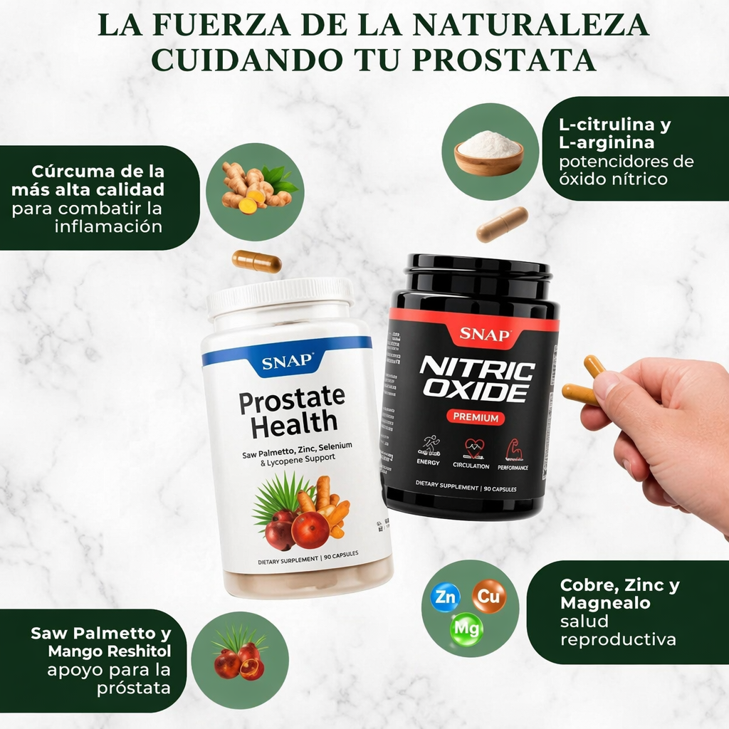 Duo Pack: Óxido Nítrico Booster 1500 mg + Prostate Health – Alta Potencia para Energía y Salud Prostática