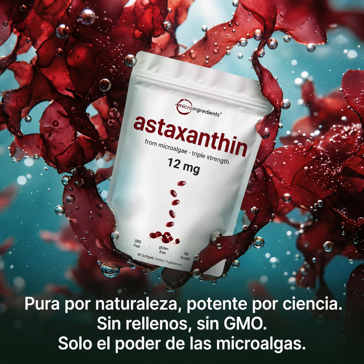 Astaxantina 12 mg Micro Ingredients | Antioxidante Premium 90 Cápsulas