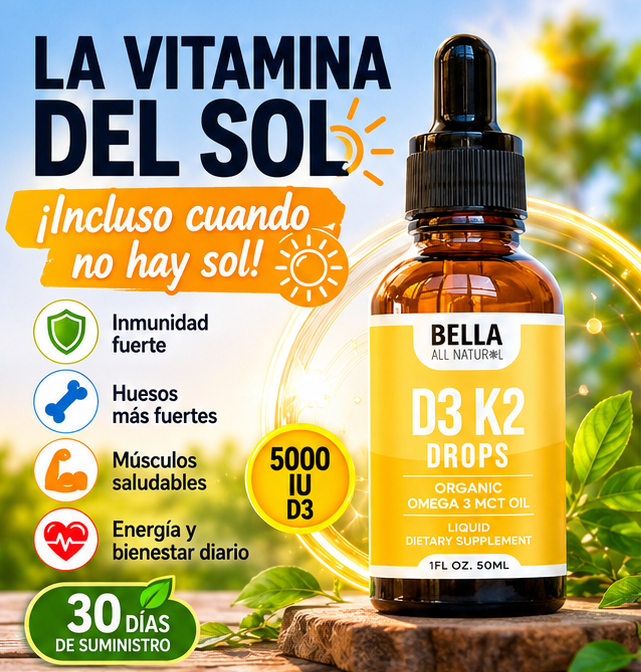 Bella All Natural Vitamina D3 K2 con Omega 3 - MCT Oil