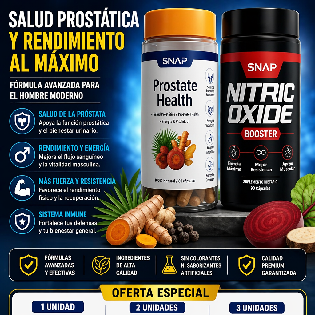Duo Pack: Óxido Nítrico Booster 1500 mg + Prostate Health – Alta Potencia para Energía y Salud Prostática