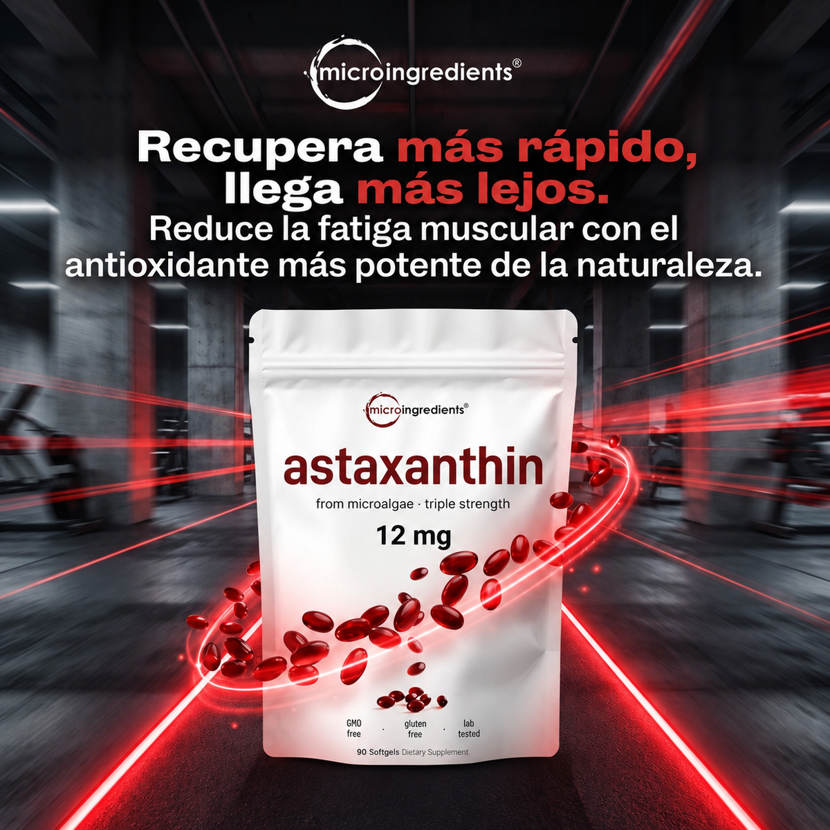 Astaxantina 12 mg Micro Ingredients | Antioxidante Premium 90 Cápsulas