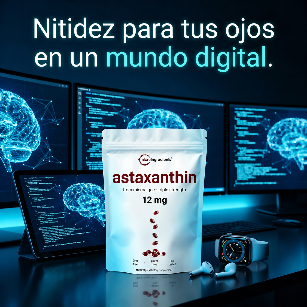 Astaxantina 12 mg Micro Ingredients | Antioxidante Premium 90 Cápsulas