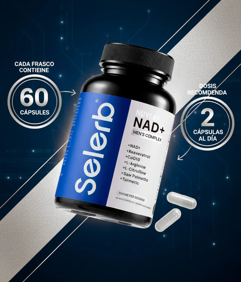 NAD+ Complejo Masculino con Resveratrol, CoQ10 y Ashwagandha – 60 Cápsulas | Soporte Celular y Hormonal