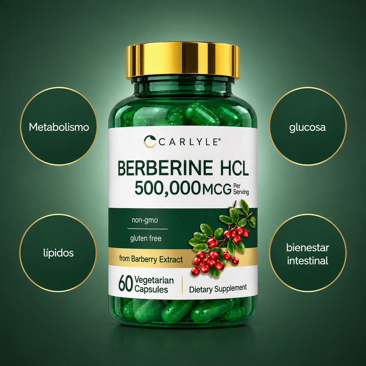 Berberina HCL 500 mg Carlyle | 60 Cápsulas Vegetarianas