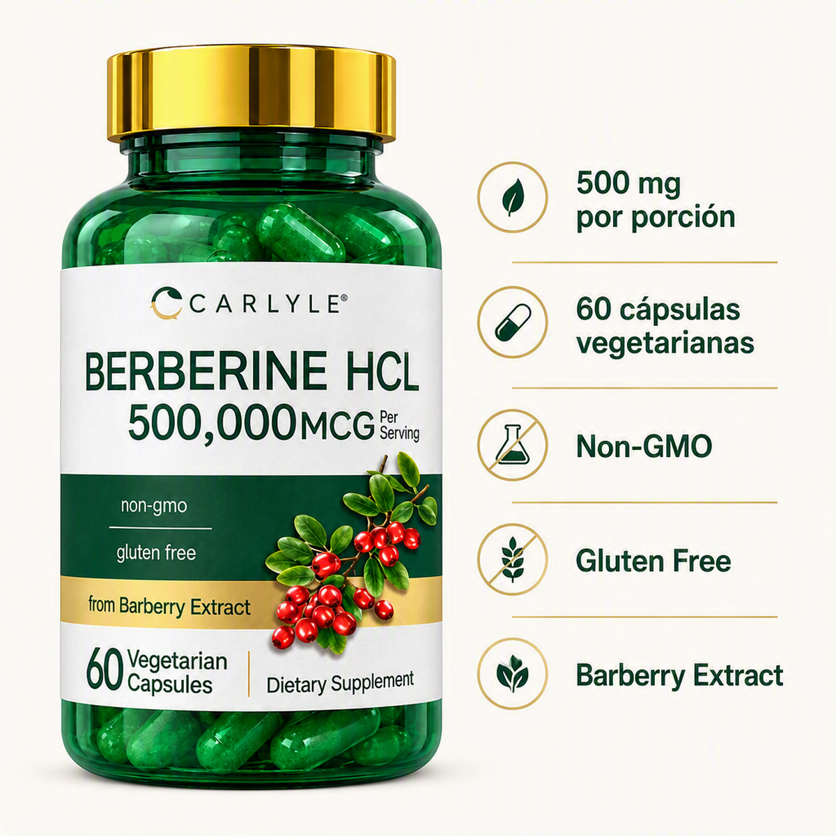 Berberina HCL 500 mg Carlyle | 60 Cápsulas Vegetarianas