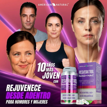 Resveratrol NAD+ NAC con Ácido Hialurónico | Fórmula Avanzada para Envejecimiento Saludable y Vitalidad