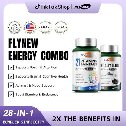 SHILAJIT ULTRA + 21 VITAMINAS & MINERALES PACK ENERGÍA TOTAL