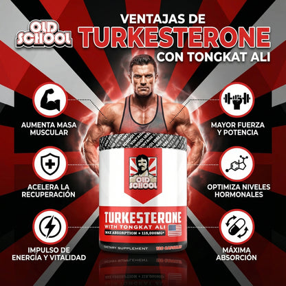 Turkesterona con Tongkat Ali Old School 120 cápsulas – Fuerza, Recuperación y Rendimiento