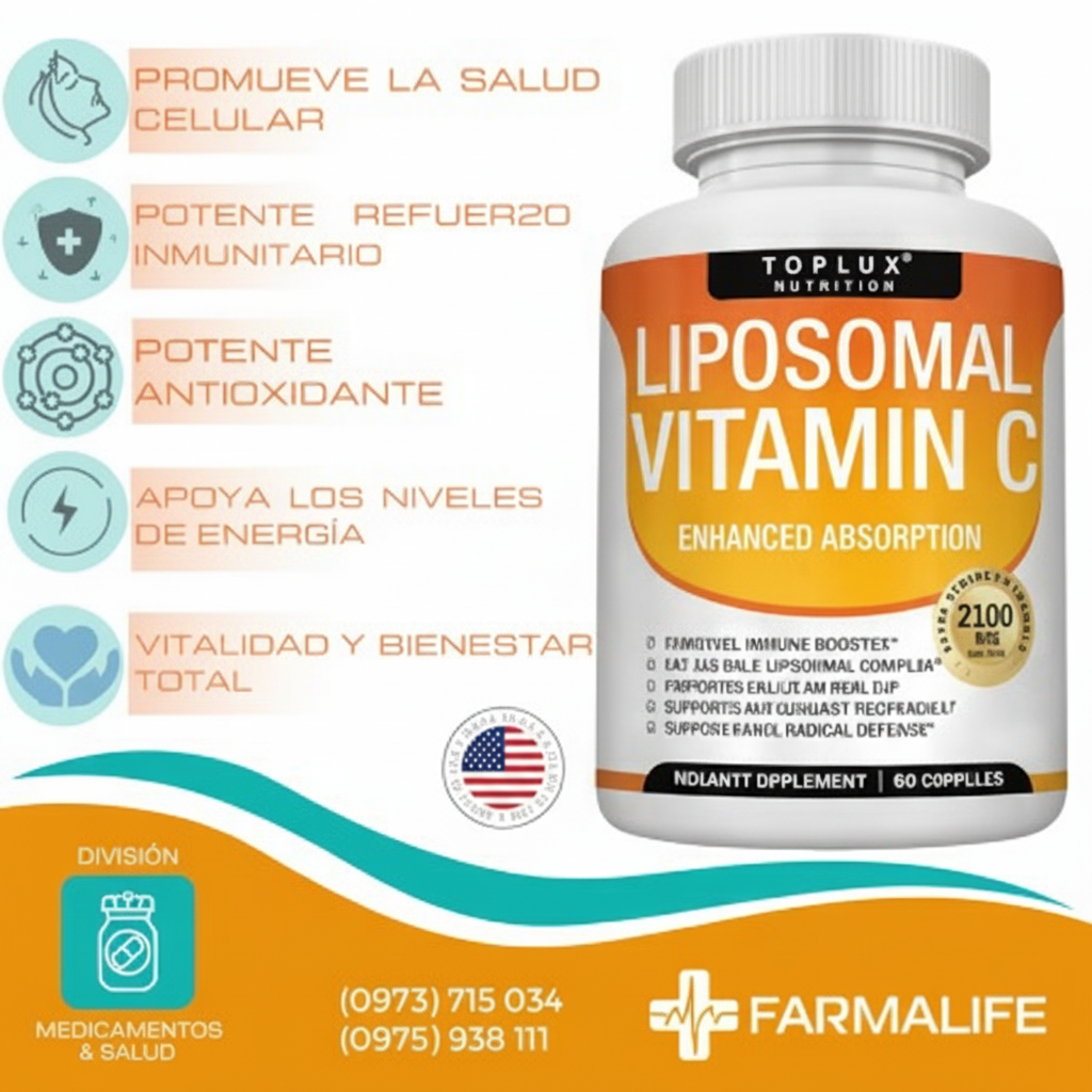 Vitamina C Liposomal TOPLUX Nutrition 2100 mg – 90 Cápsulas – Absorción Superior y Defensa Inmune