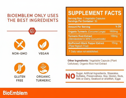 Cúrcuma Curcumina BioEmblem con BioPerine® | Movilidad Articular y Antioxidante