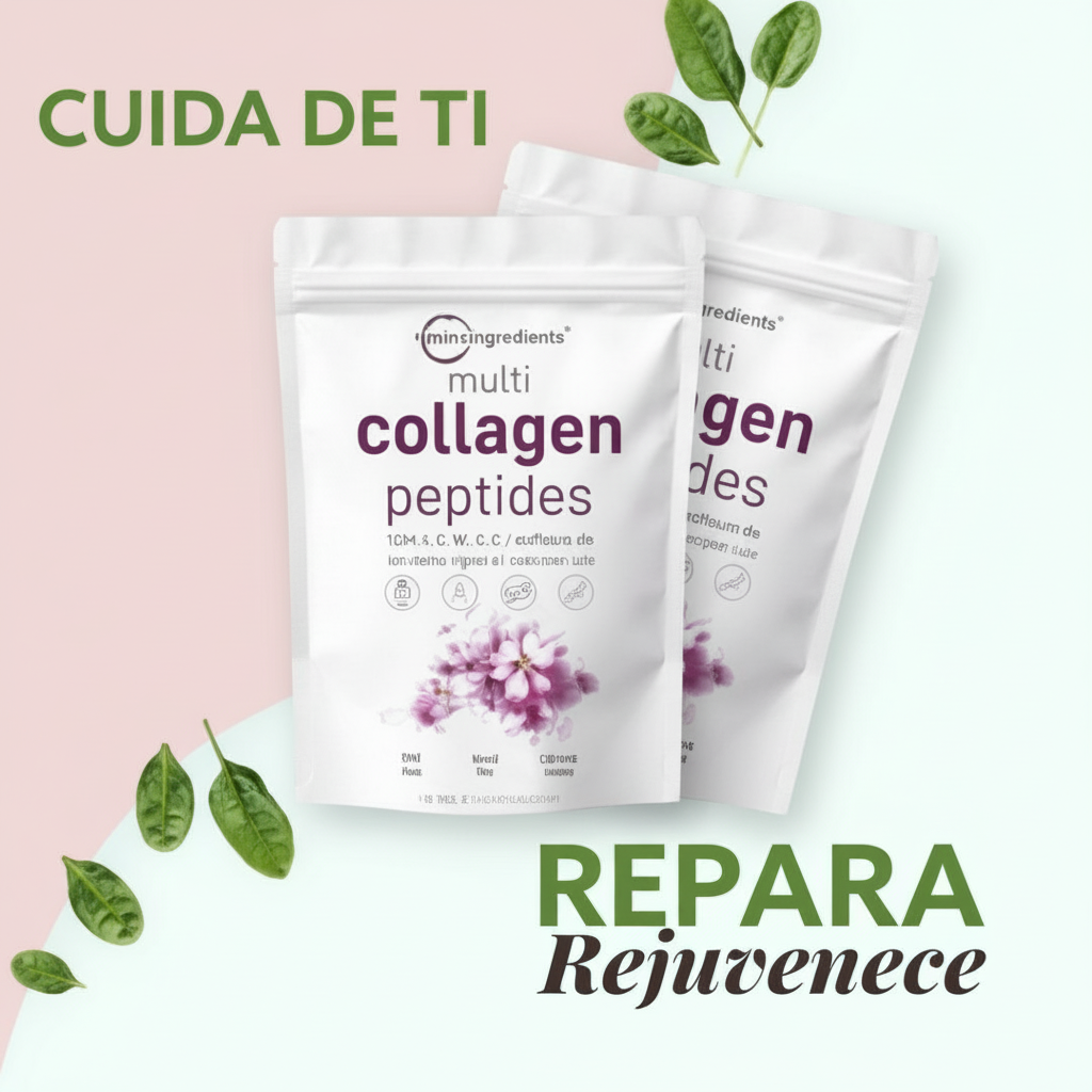 Multi Collagen Peptides 454 g – Colágeno Tipos I, II, III, V y X con Biotina, Vitamina C y Ácido Hialurónico | Piel, Cabello y Articulaciones