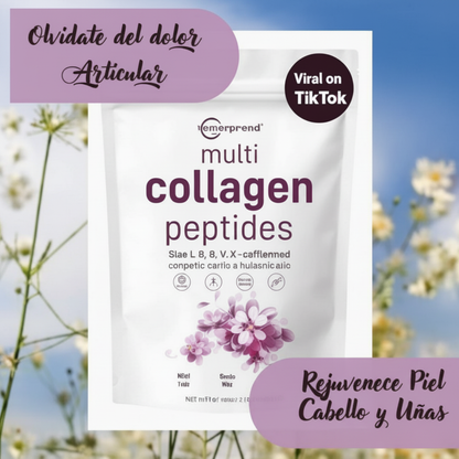 Multi Collagen Peptides 454 g – Colágeno Tipos I, II, III, V y X con Biotina, Vitamina C y Ácido Hialurónico | Piel, Cabello y Articulaciones