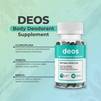 Desodorante Interno DEOS con Clorofila, Eucalipto y Menta – 30 Cápsulas Naturales