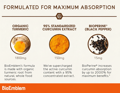 Cúrcuma Curcumina BioEmblem con BioPerine® | Movilidad Articular y Antioxidante