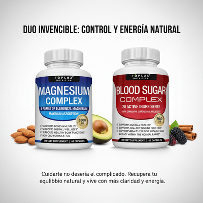 Combo Magnesium Complex 90 cápsulas + Blood Sugar Complex 60 cápsulas – Energía y Equilibrio Diario