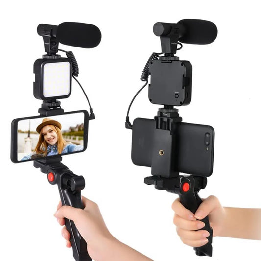 KIT DE GRABACIÓN CON MICRÓFONO Y LUZ LED TRÍPODE PARA LIVE STREAM