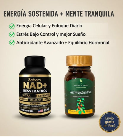 Inner Reset Pack – NAD+ Resveratrol 100 cápsulas + Ashwagandha 60 cápsulas