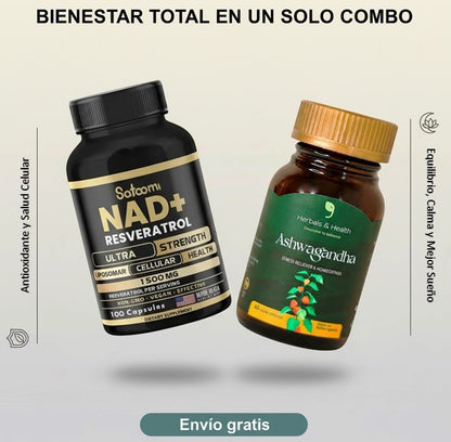 Inner Reset Pack – NAD+ Resveratrol 100 cápsulas + Ashwagandha 60 cápsulas
